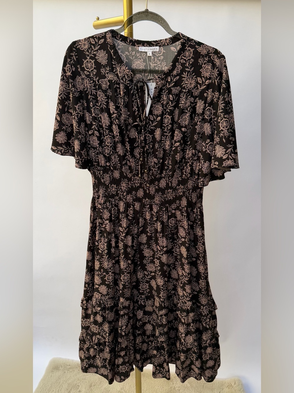 Baltic Born Spell Boho Midi Dress Black Taupe Floral XL NWT